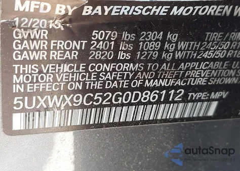 2016 BMW X3 xDrive28I from USA, damaged, VIN 5UXWX9C52G0D86112
